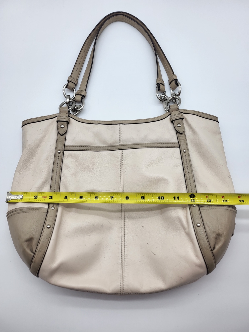 Coach Two-Tone Cream and Taupe Leather Shoulder Bag - Picture 14 of 14